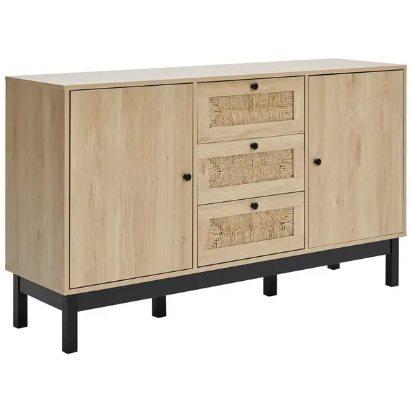 MID.YOU ŠIROKÁ KOMODA, borovice, přírodní barvy, černá, 140/80/39 cm