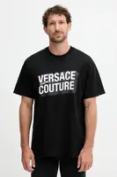 Bavlněné tričko Versace Jeans Couture pánské, černá barva, s potiskem, 79GAHP02 CJ01P