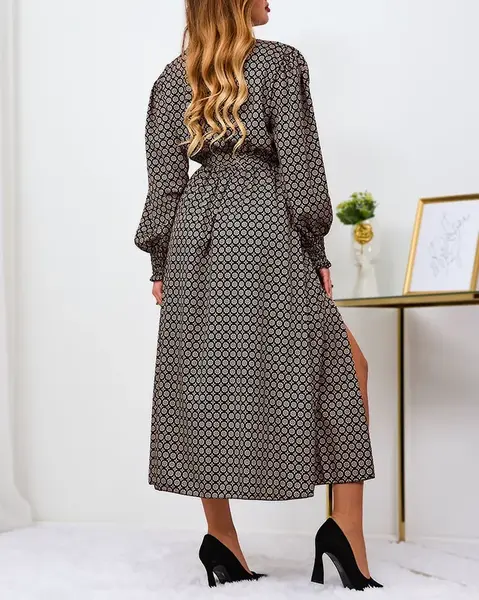 Resti Beige and black patterned women's maxi dress