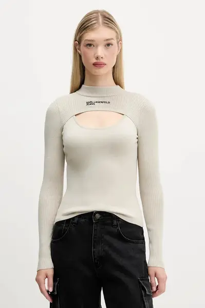 Svetr Karl Lagerfeld Jeans dámský, béžová barva, s pologolfem, A4W18013