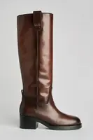 Kožené kozačky Karl Lagerfeld BROOKLYN dámské, hnědá barva, na podpatku, lehce zateplené, KL41790W