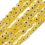 Handmade Millefiori Glass Lampwork Flat Round Bead Strands