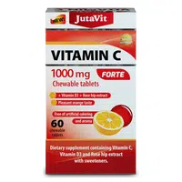 JUTAVIT Vitamín C 1000 mg forte + vitamín D3 2000IU + extrakt ze šípků 25 mg 60 žvýkacích tablet