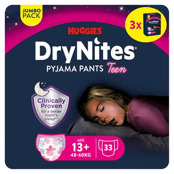 DRY NITES® Jumbo Natahovací kalhotky pro dívky od 13+ let 33 kusů