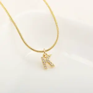 Brass Micro Pave Clear Cubic Zirconia Pendant Initial Necklaces