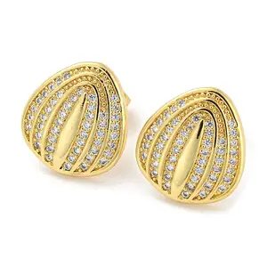 Brass Micro Pave Cubic Zirconia Stud Earrings
