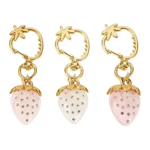 3Pcs Resin Rhinestone Strawberry Pendants Decoration