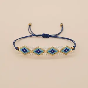 Evil Eye Glass Seed Bead Adjustable Bracelets