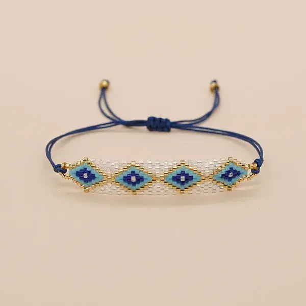 Evil Eye Glass Seed Bead Adjustable Bracelets