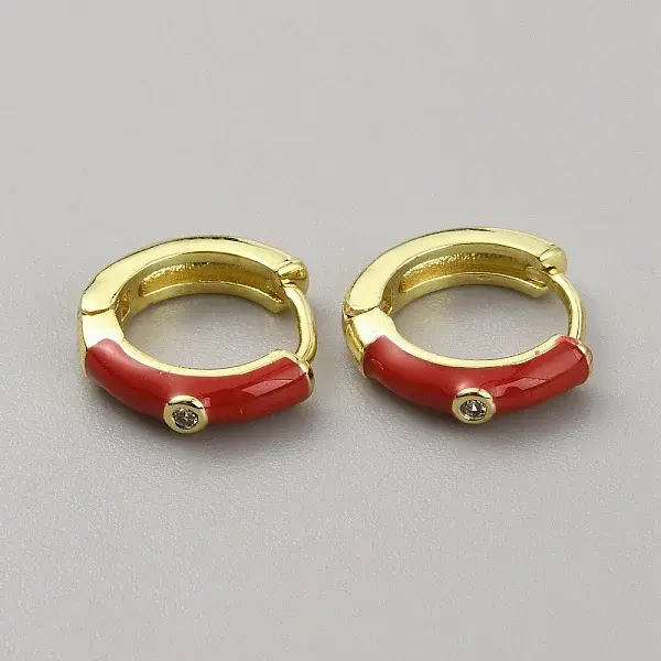 Enamel Hoop Earrings with Clear Cubic Zirconia