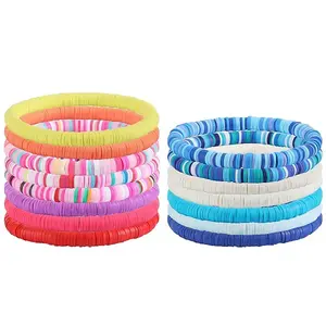 15Pcs Handmade Polymer Clay Beads Stretch Bracelets for Women