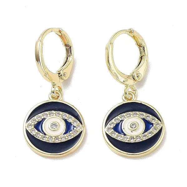 Evil Eye Golden Brass Dangle Leverback Earrings