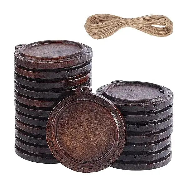 20Pcs Wooden Pendant Cabochon Settings