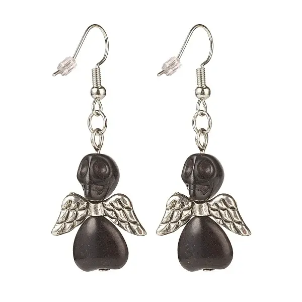 Synthetic Turquoise Skull with Wings Dangle Earrings