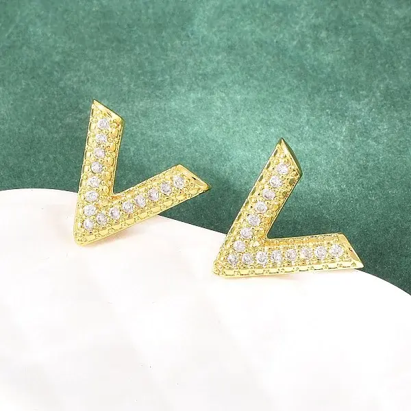 Brass Micro Pave Cubic Zirconia Stud Earrings