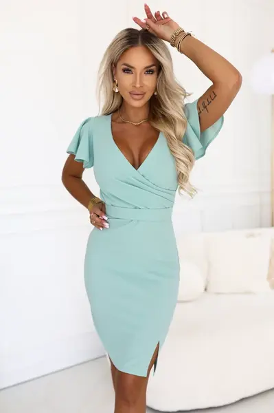 NINA pistáciové midi šaty na zavinování