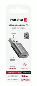 ADAPTER SWISSTEN USB-A(M)/USB-C(F), ČERNÁ