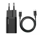 Nabíječka Baseus TZCCSUP-L01 Super Si Quick USB-C 25W + Datový Kabel USB-C to USB-C 1m, černá