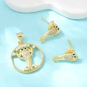 Brass Micro Pave Cubic Zirconia Pendant & Stud Earrings Sets for Women