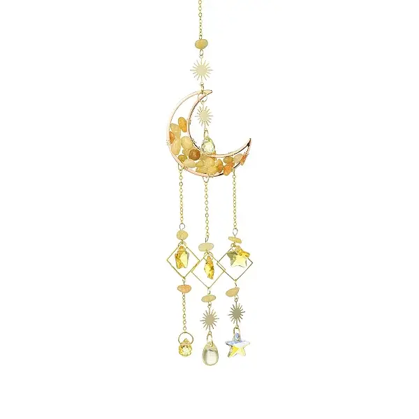 Natural Topaz Jade Chips Moon Pendant Decorations