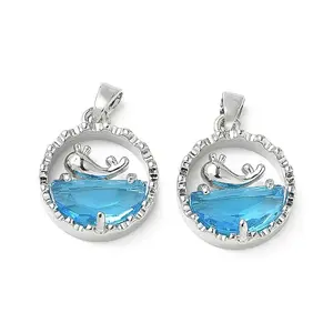 Brass Micro Pave Deep Sky Blue Cubic Zirconia Pendants