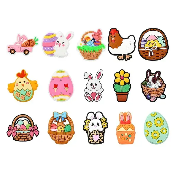 15Pcs 15 Styles Easter Theme Food Grade Eco-Friendly Silicone Beads