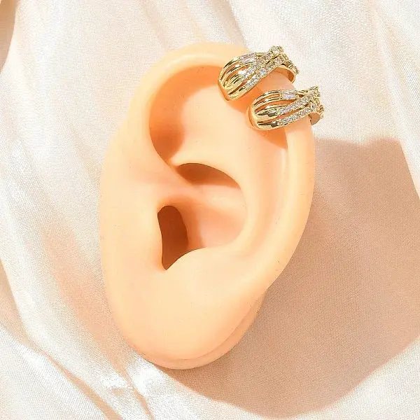 C-Shaped Brass Micro Pave Clear Cubic Zirconia Cuff Earrings