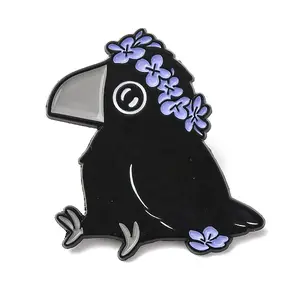 Raven with Flower Enamel Pins
