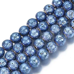 Electroplated Natural Lava Rock Beads Strands