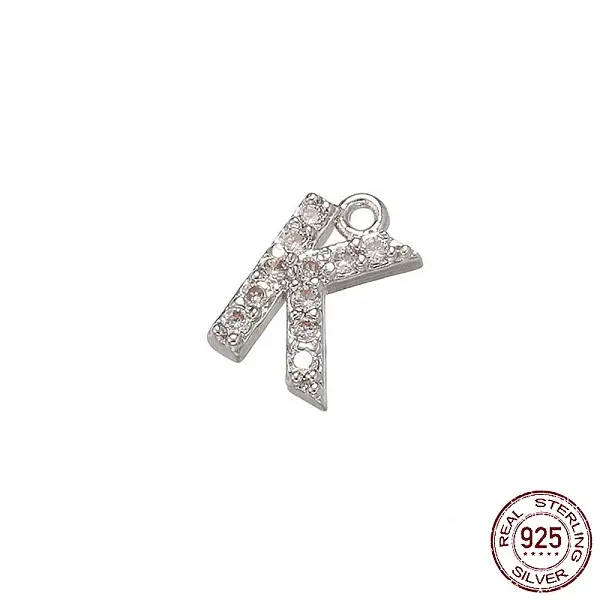 Real Platinum Plated Rhodium Plated 925 Sterling Silver Micro Pave Clear Cubic Zirconia Charms
