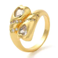 Brass Micro Pave Clear Cubic Zirconia Open Cuff Rings for Women