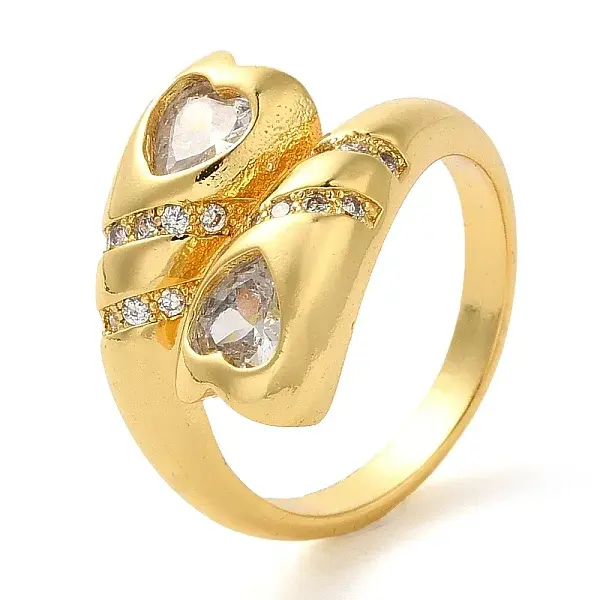 Brass Micro Pave Clear Cubic Zirconia Open Cuff Rings for Women