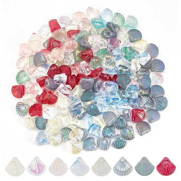 160Pcs 8 Style Transparent Spray Painted Glass Beads