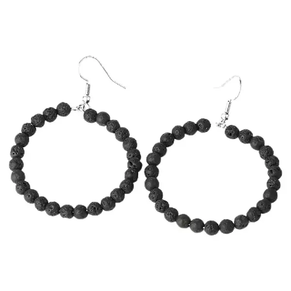 Fashionable Natural Lava Rock Hoop Earrings for Women