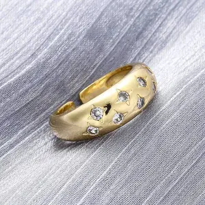 Brass Micro Pave Clear Cubic Zirconia Cuff Rings for Women