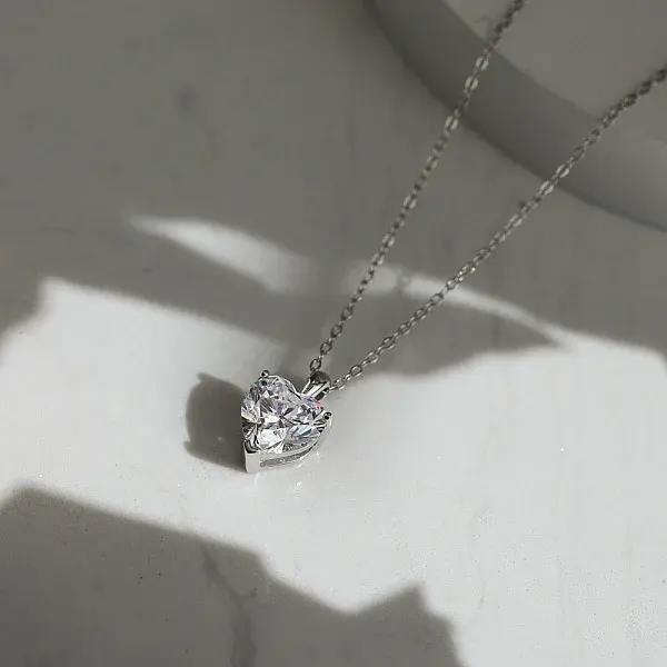 925 Sterling Silver Pave Clear Cubic Zirconia Heart Pendant Necklaces