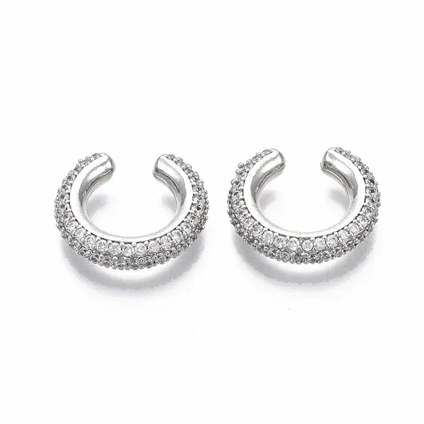 Brass Micro Pave Clear Cubic Zirconia Cuff Earrings
