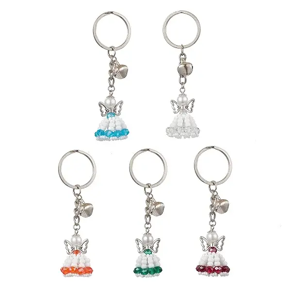 Glass Seed & Plastic Pearl & Alloy Keychain
