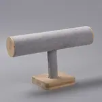 Velvet T-Shaped Bar Bracelet Display Stands with Wooden Base