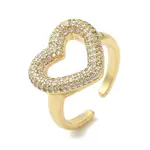 Heart Brass Micro Pave Clear Cubic Zirconia Open Cuff Rings