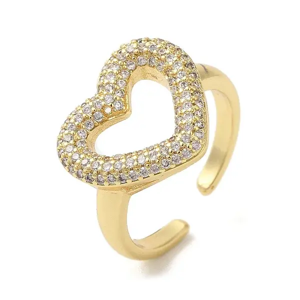 Heart Brass Micro Pave Clear Cubic Zirconia Open Cuff Rings