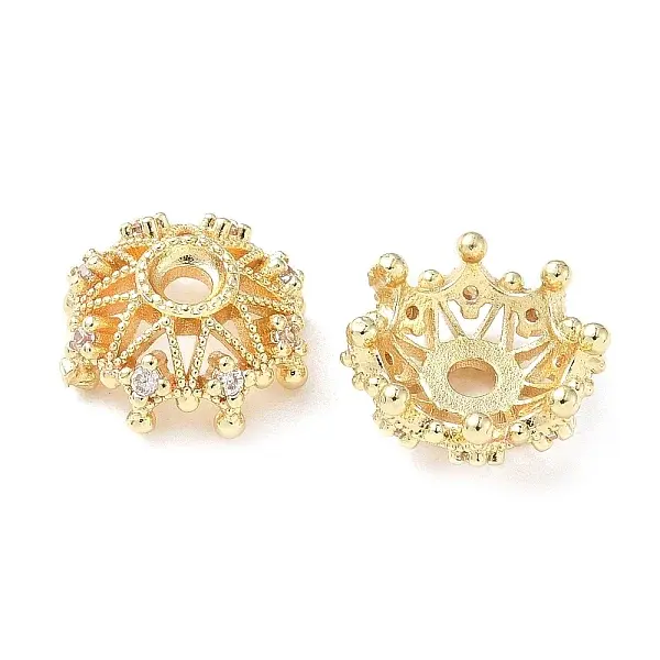 Flower Brass Micro Pave Clear Cubic Zirconia Bead Caps