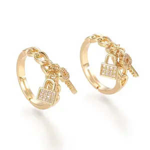 Adjustable Brass Micro Pave Clear Cubic Zirconia Finger Rings
