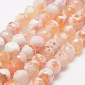 Faceted Natural Fire Crackle Agate Beads Strands