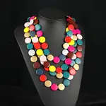 Bohemian Style Flat Round Wood Beaded Multilayer Necklaces for Women