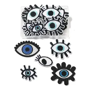 30Pcs 6 Style Eye & Eyelash Polyester Embroidery Cloth Iron on/Sew on Patches