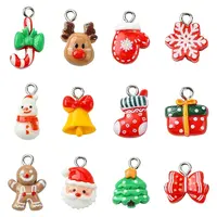 24Pcs 12 Styles Christmas Theme Opaque Resin Pendants