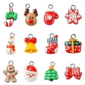 24Pcs 12 Styles Christmas Theme Opaque Resin Pendants