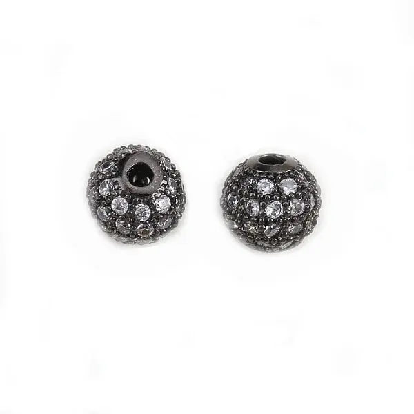 Rack Plating Round Brass Micro Pave Cubic Zirconia Beads