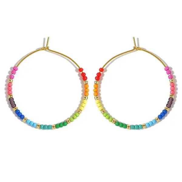 Glass Colorful Beads Hoop Earrings for Women